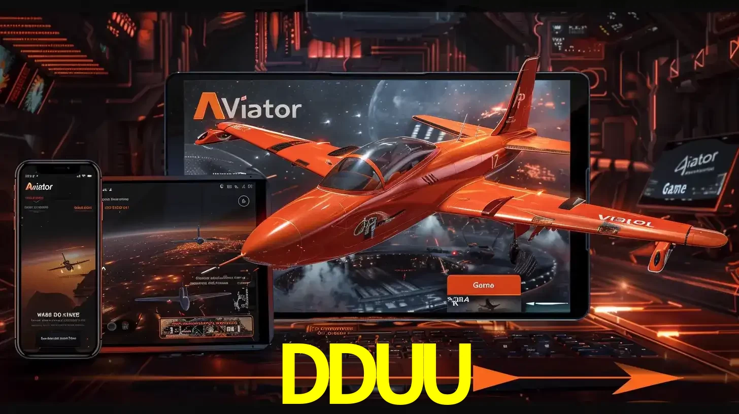 Apresentação tecnológica do jogo Aviator com um avião saindo da tela de um tablet, demonstrando a experiência imersiva em múltiplos dispositivos no DDUU.