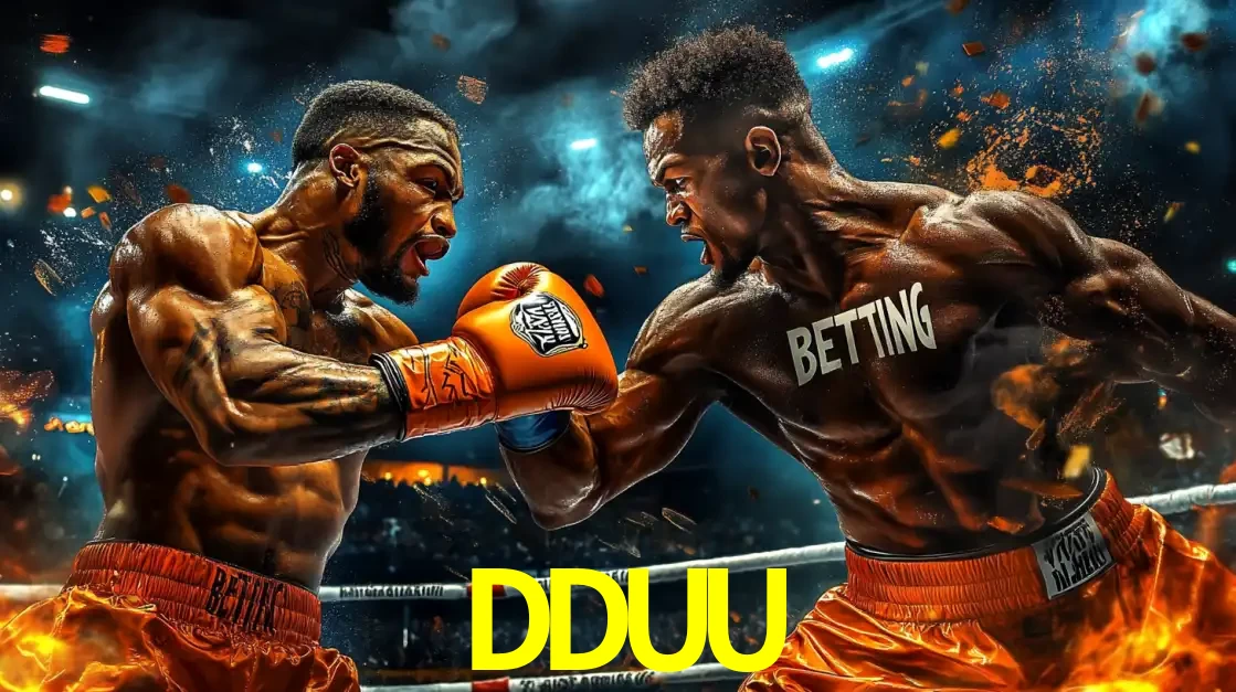Dois boxeadores em uma luta intensa e explosiva, representando a adrenalina e as oportunidades de apostas em esportes de combate disponíveis na plataforma DDUU.