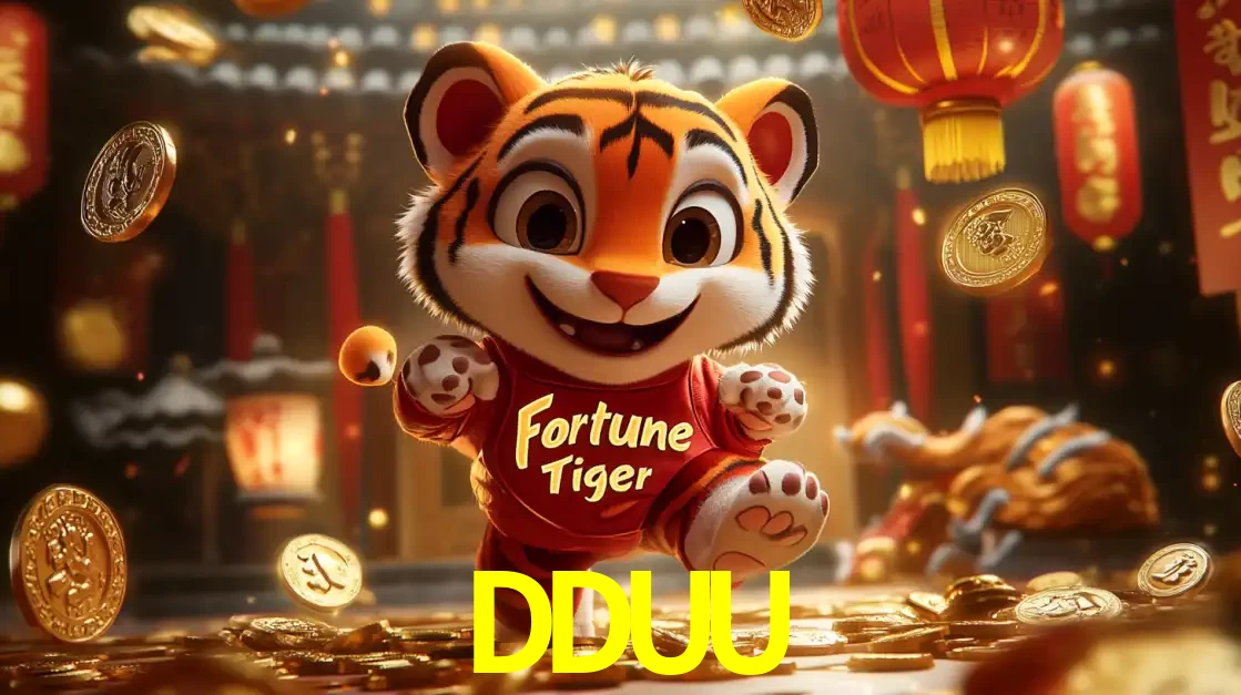 O alegre personagem do Fortune Tiger correndo sobre um caminho de moedas de ouro, simbolizando os grandes prêmios e a diversão do popular jogo de slot do DDUU.