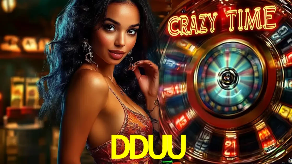 Mulher elegante ao lado da vibrante roda da fortuna do jogo de cassino ao vivo Crazy Time, um dos game shows mais populares e cheios de prêmios do DDUU.